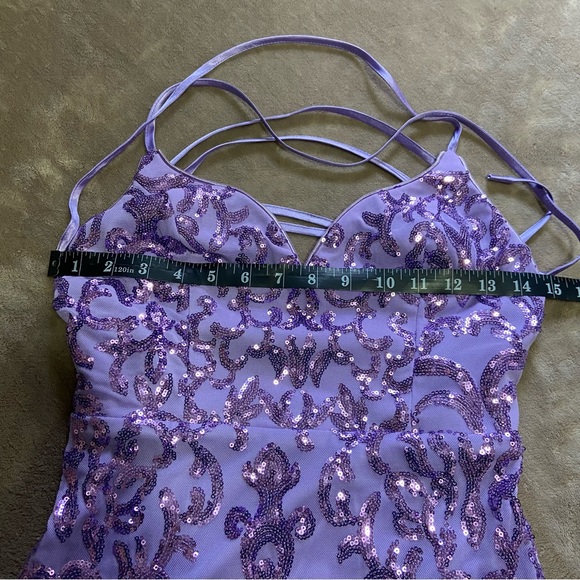 NWOT Lulus Limitless Glamour Lavender Sequin Lace-Up Maxi Dress - Picture 7 of 10